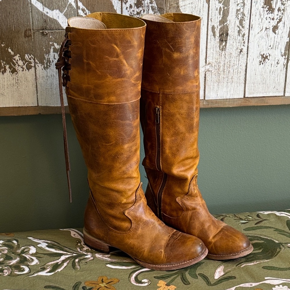 Freebird Tan Leather Over the Knee Boots